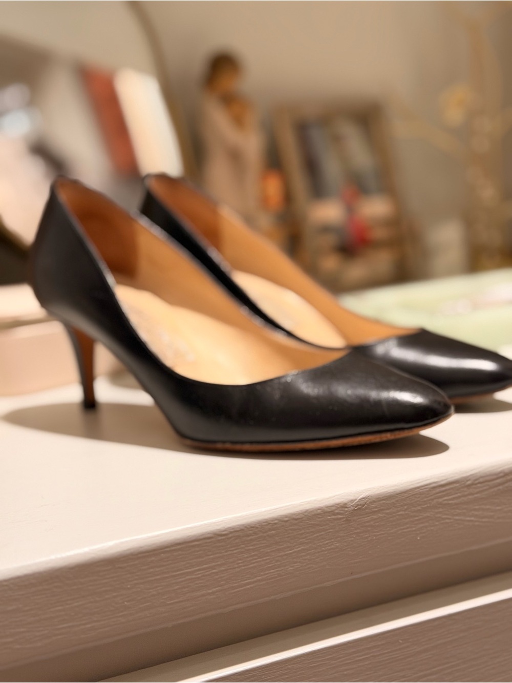 Jimmy Choo Women's Black Almond-Toe Leather Kitten Heel Pumps